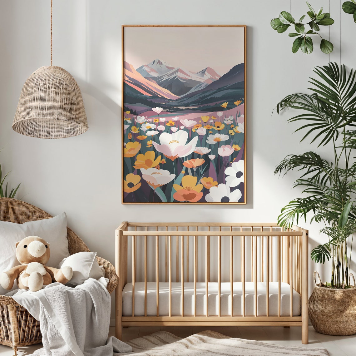 Alpine Wildflower Valley Pink Dawn Mountain Landscape Wall Poster - Image 3