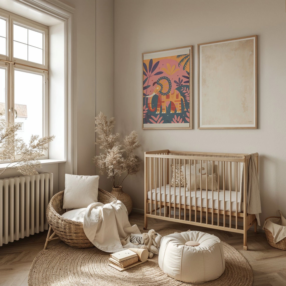 Bold Patterned Orange Elephant Pink Sun Jungle Nursery Poster - Image 4