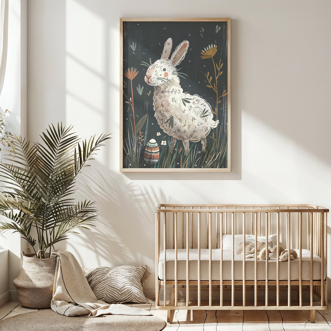 White Bunny Night Meadow Flowers Decorated Egg Storybook Poster - Image 4