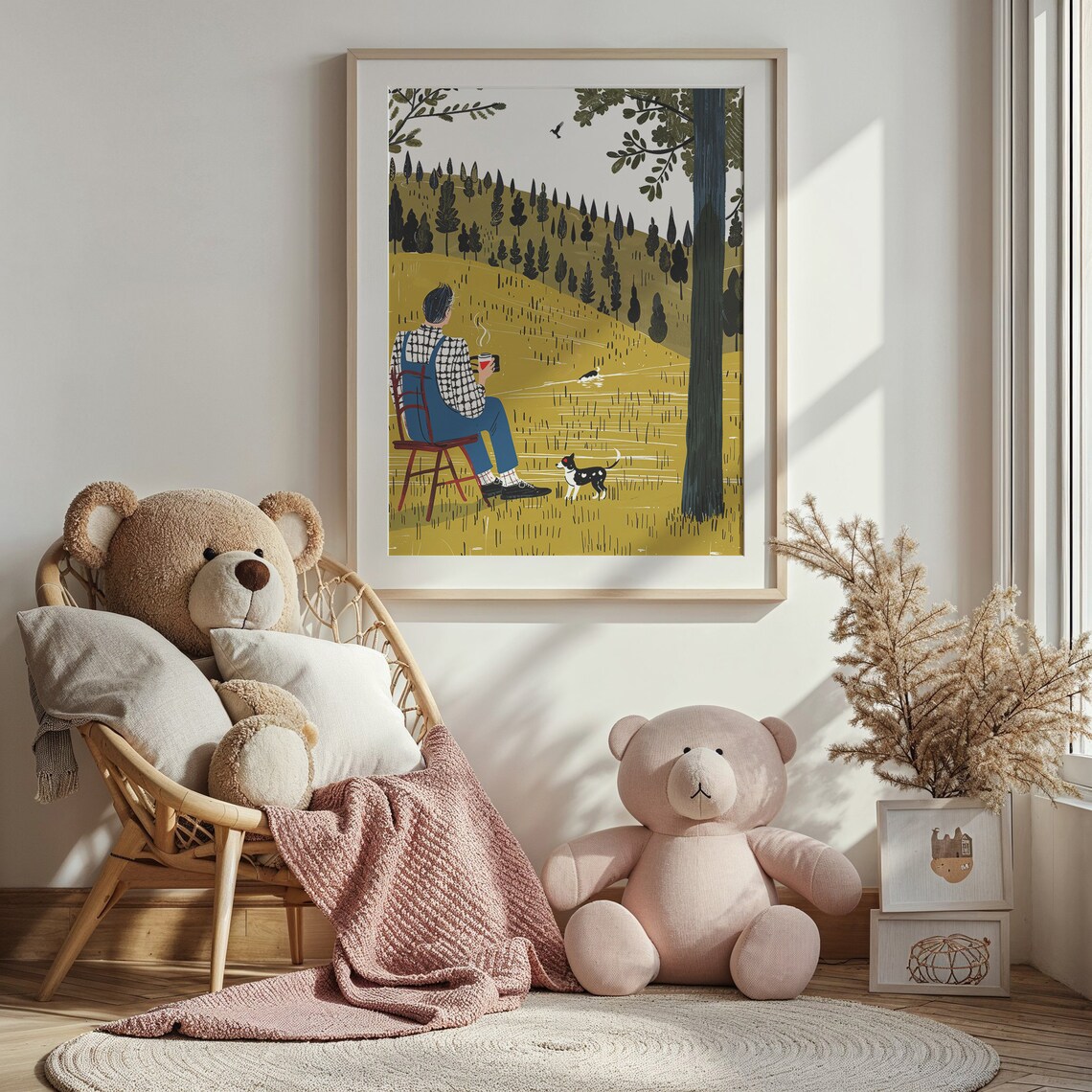 Person Dog Golden Hillside Pine Forest Coffee Calm Countryside Poster - Image 4