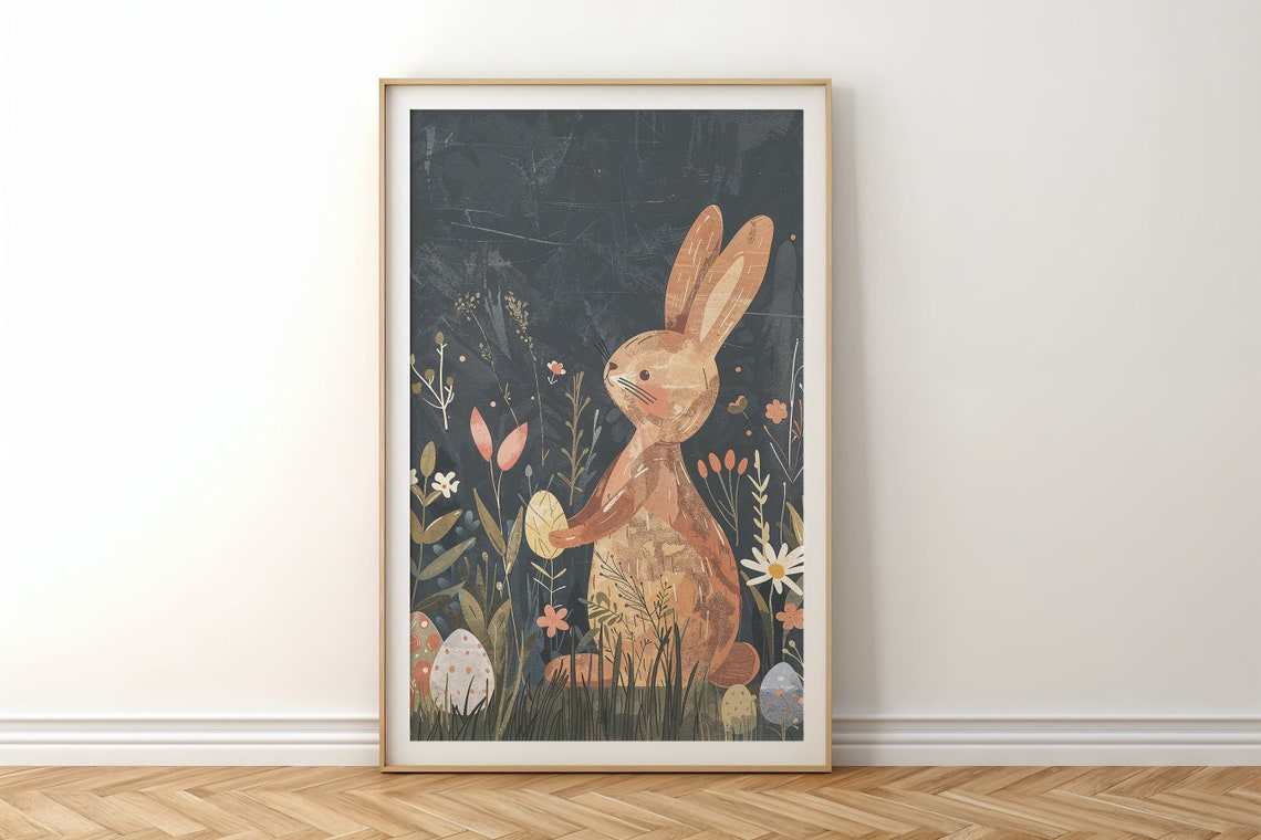 Golden Bunny Sunlit Meadow Wildflowers Speckled Eggs Spring Poster - Image 6