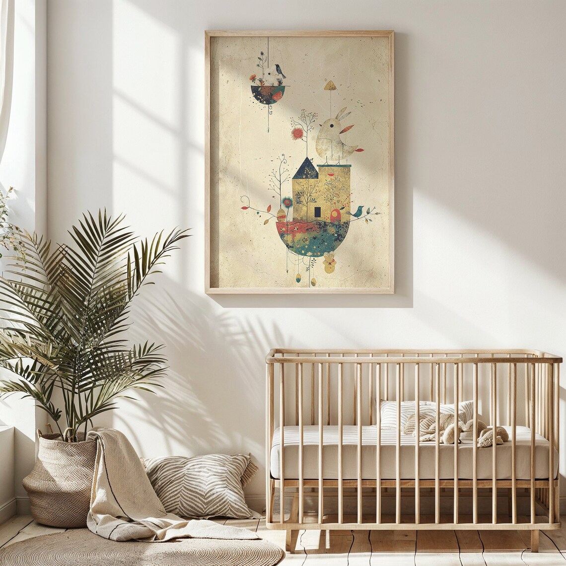 Whimsical Bird And House Collage Art Vintage Style Rustic Wall Art - Image 5