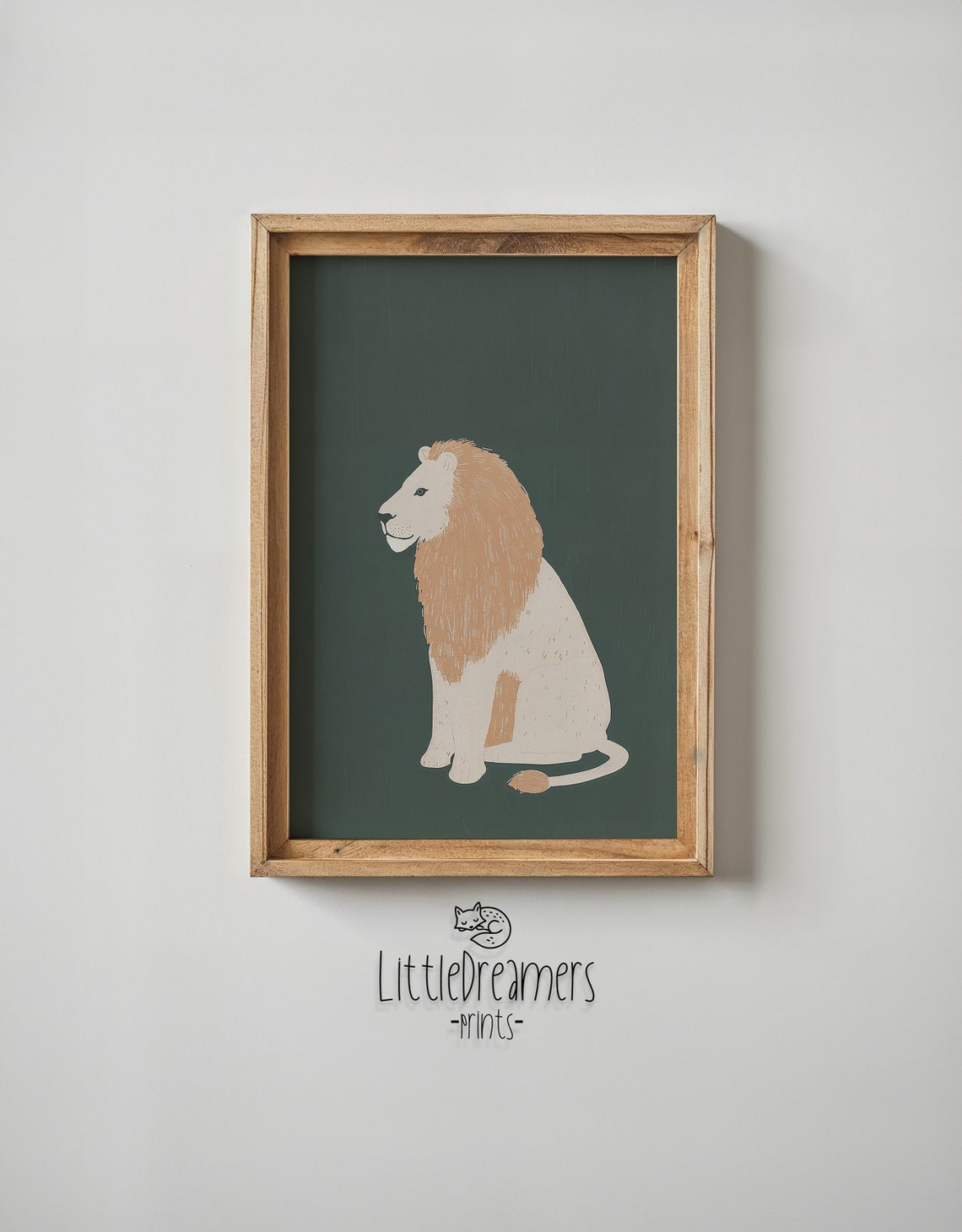 Lion With Golden Mane On Forest Green Minimalist Nursery Safari Poster - Image 6