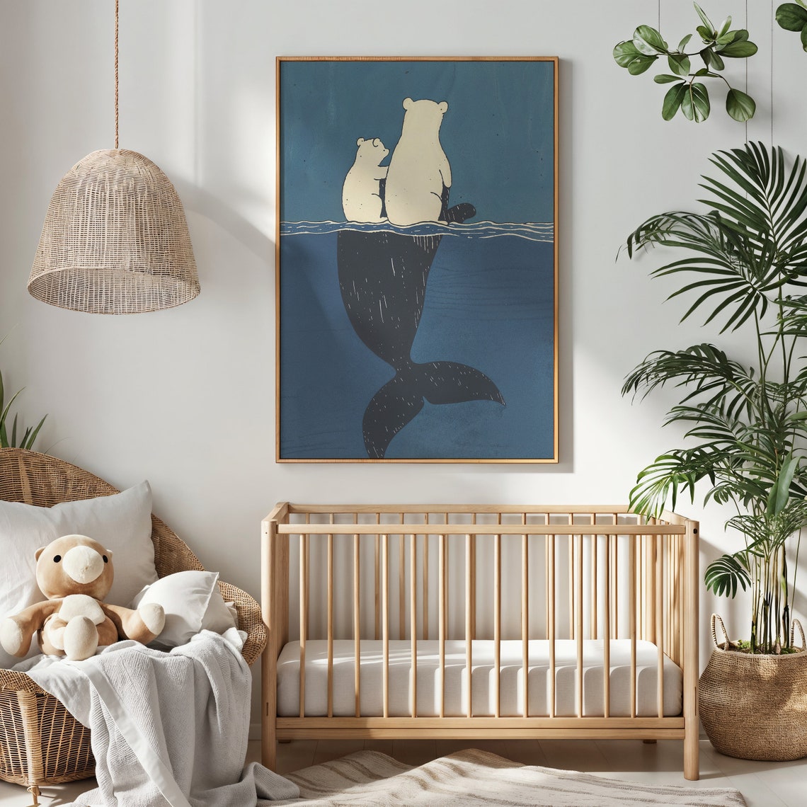 Polar Bears Riding Whale Back Deep Blue Ocean Friends Kids Poster - Image 4