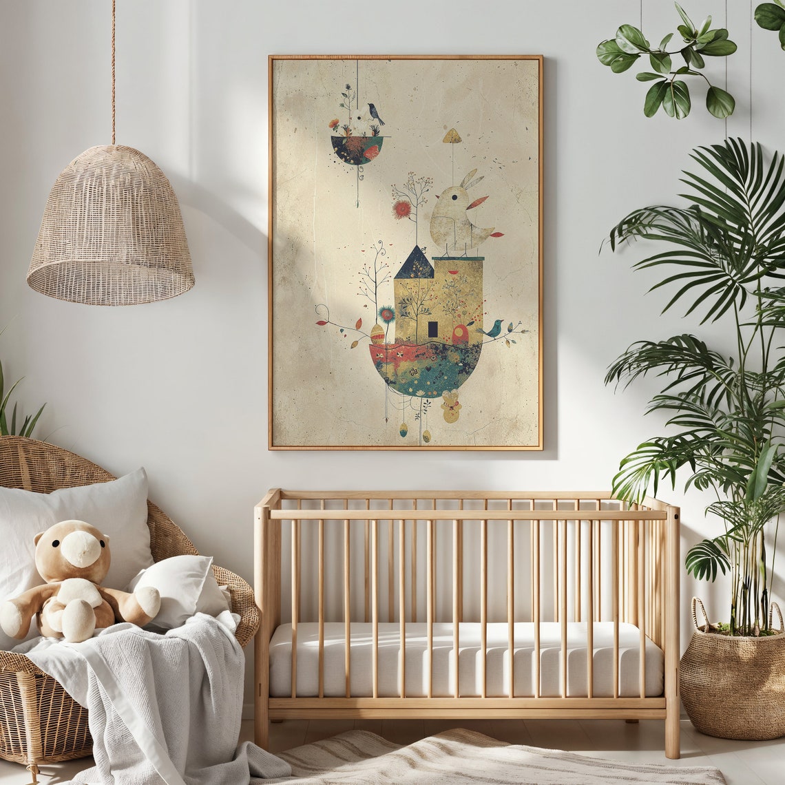 Whimsical Bird And House Collage Art Vintage Style Rustic Wall Art - Image 3