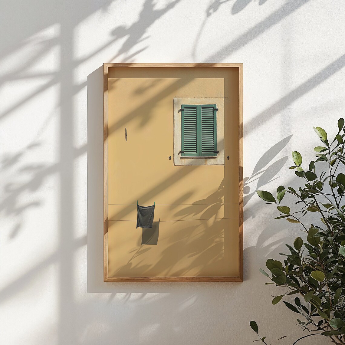 Sunny Ochre Wall Laundry Line Single Garment Minimalist Facade Poster - Image 6