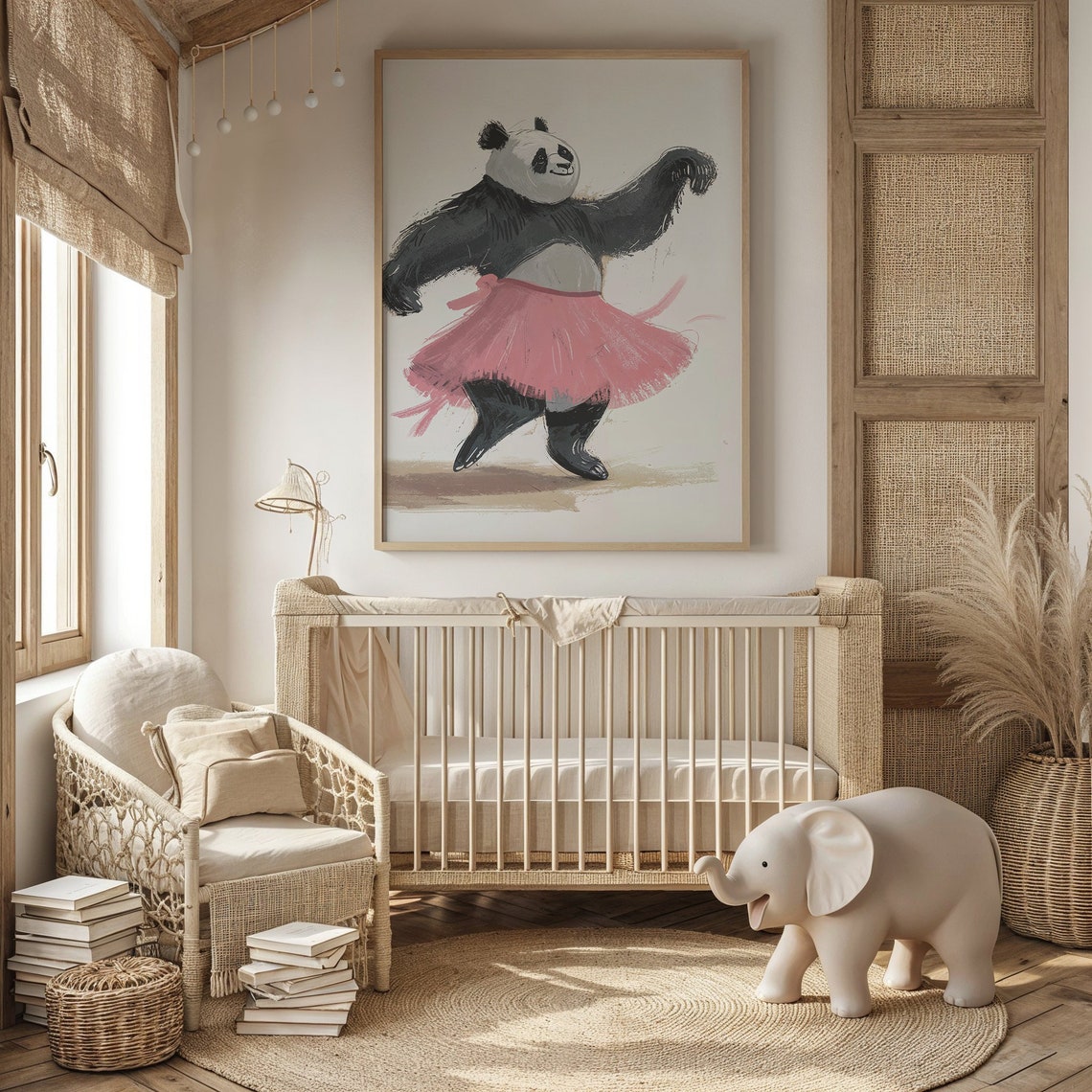 Dancing Panda Pink Tutu Ballet Watercolor Whimsical Nursery Poster - Image 4