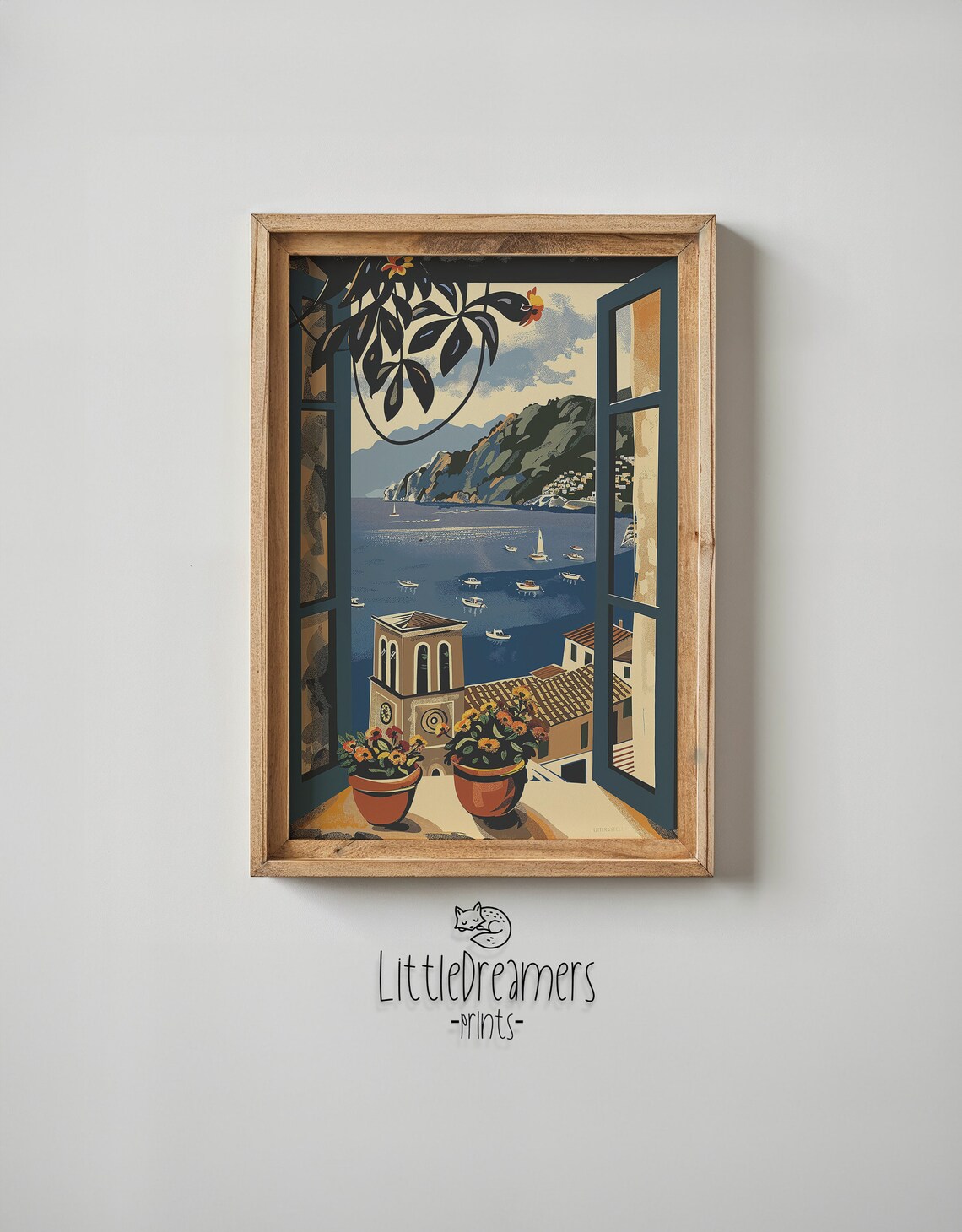 Mediterranean Harbor Bell Tower Window View Coastal Town Travel Poster - Image 5