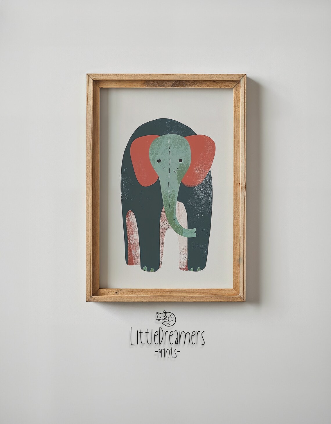 Minimalist Baby Elephant Teal Coral Ears Cute Nursery Wall Art Poster - Image 5