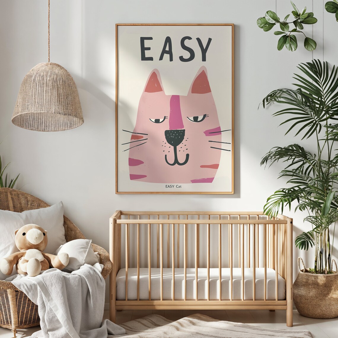 Pink Easy Cat Face Modern Kids Room Animal Illustration Wall Poster - Image 4