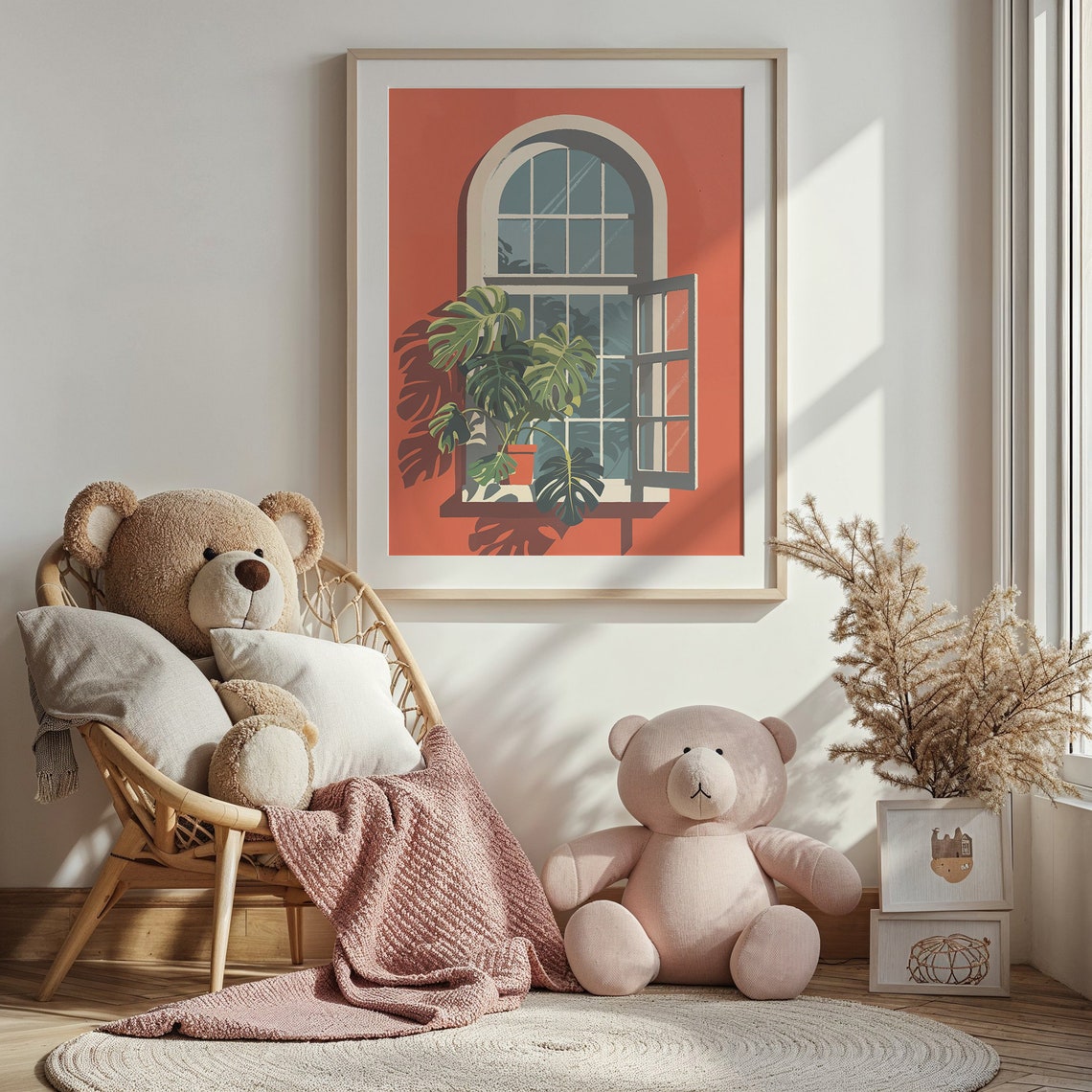 Monstera Plants Arched Open Window Terracotta Wall Tropical Poster - Image 3