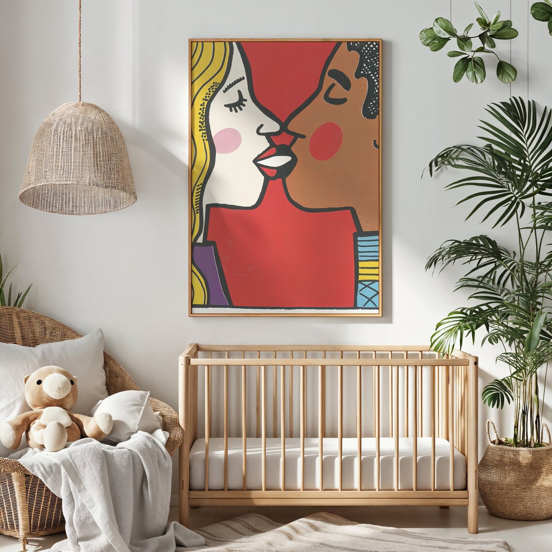 Abstract Couple Kiss Bold Pop Art Love Portrait Red Modern Wall Poster - Image 2