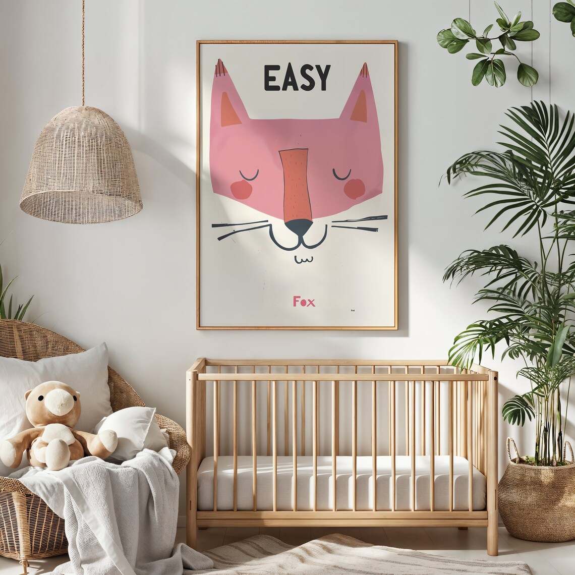 Sleepy Pink Fox Face Easy Style Kids Room Animal Wall Art Poster - Image 4