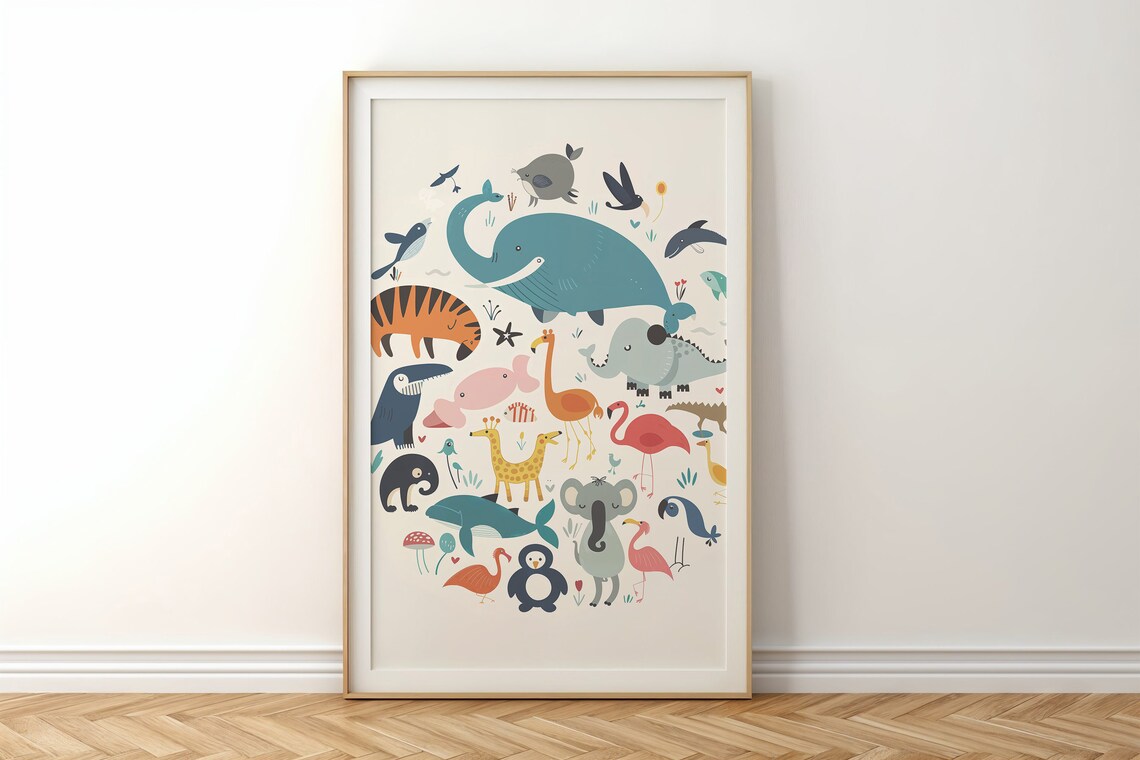 Jungle Friends Animal Collage Tiger Flamingo Whale Kids Wall Art - Image 6