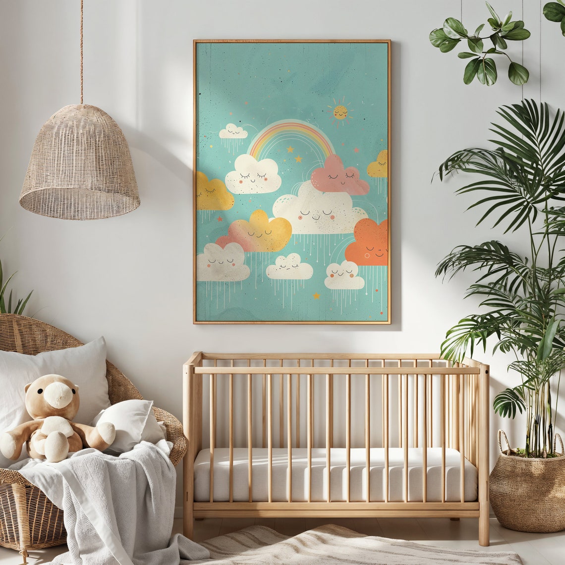 Smiling Clouds Rainbow Nursery Wall Art Kids Room Decor Whimsical Weather Poster Artwork Gift - Image 3