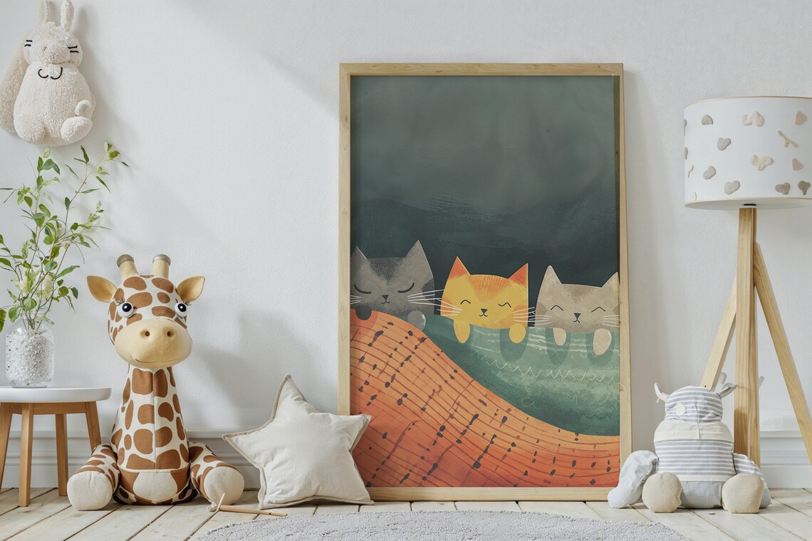 Kitten Trio Nursery Cat Art Print, Whimsical Decor - Image 2