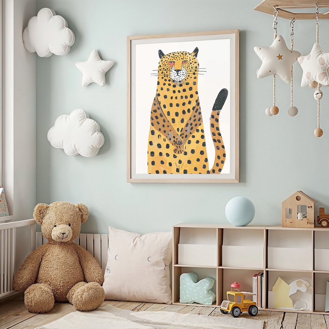 Whimsical Sitting Cheetah Illustrated Spotted Kids Safari Art Poster - Image 3