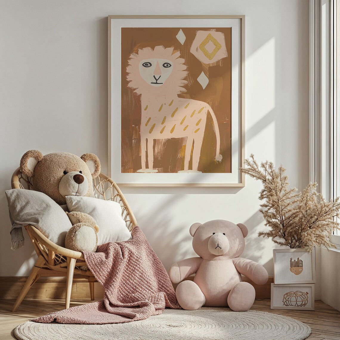 Abstract Lion Cub Blush Pink Terracotta Gold Markings Nursery Poster - Image 2