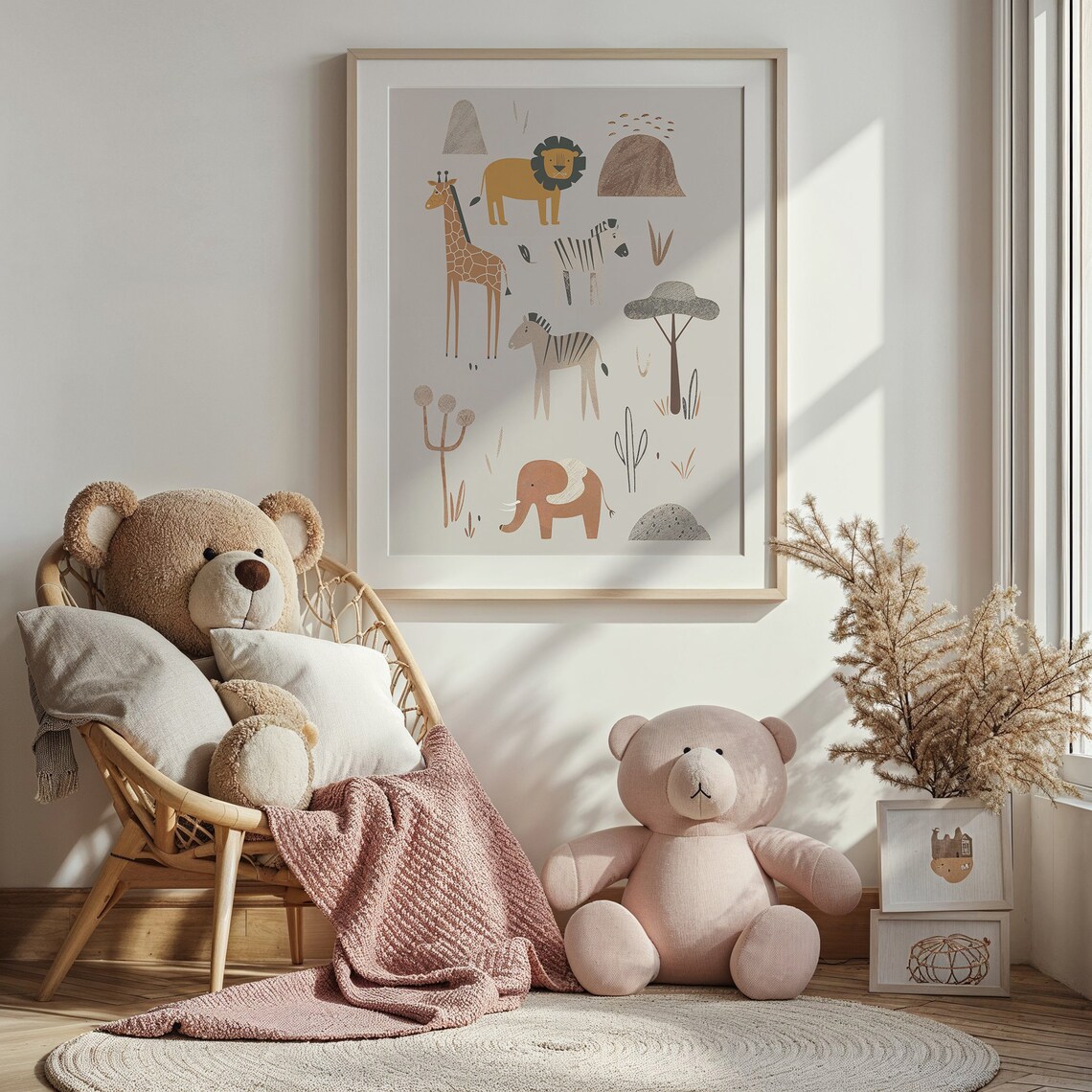 Safari Animals Nursery Poster Giraffe Lion Elephant Zebra Kids Wall Art - Image 3