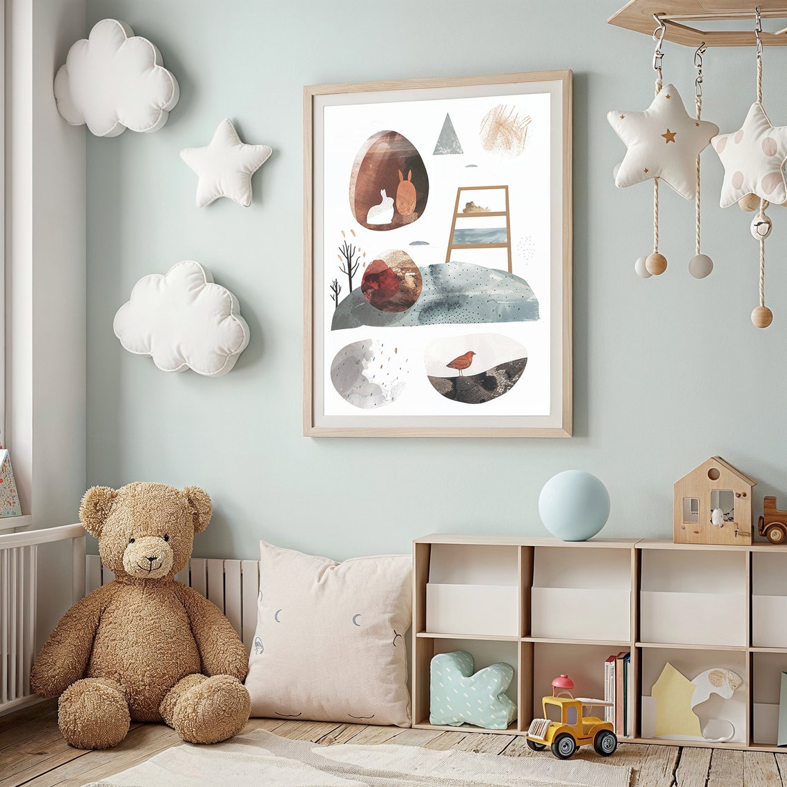 Abstract Bunny Bird Geometric Art Modern Minimalist Neutral Wall Art - Image 2