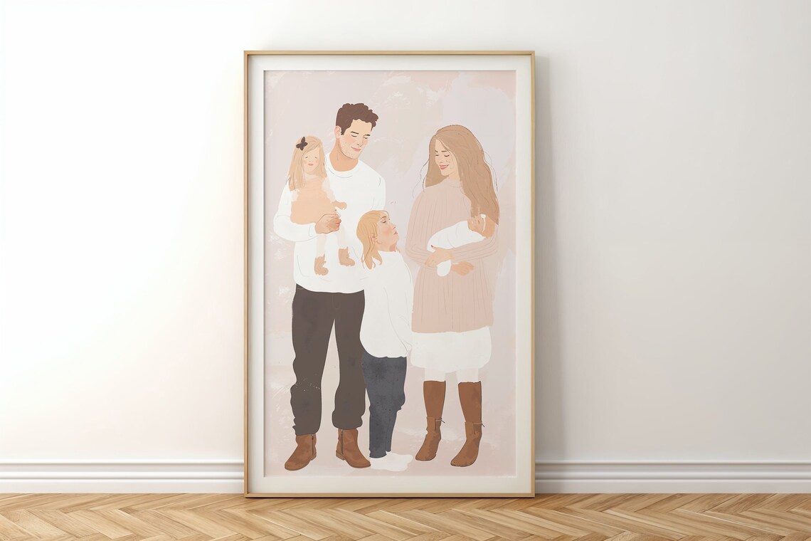 Family Of Four Soft Portrait Dad Mom Kids Newborn Baby Blush Art Print - Image 6