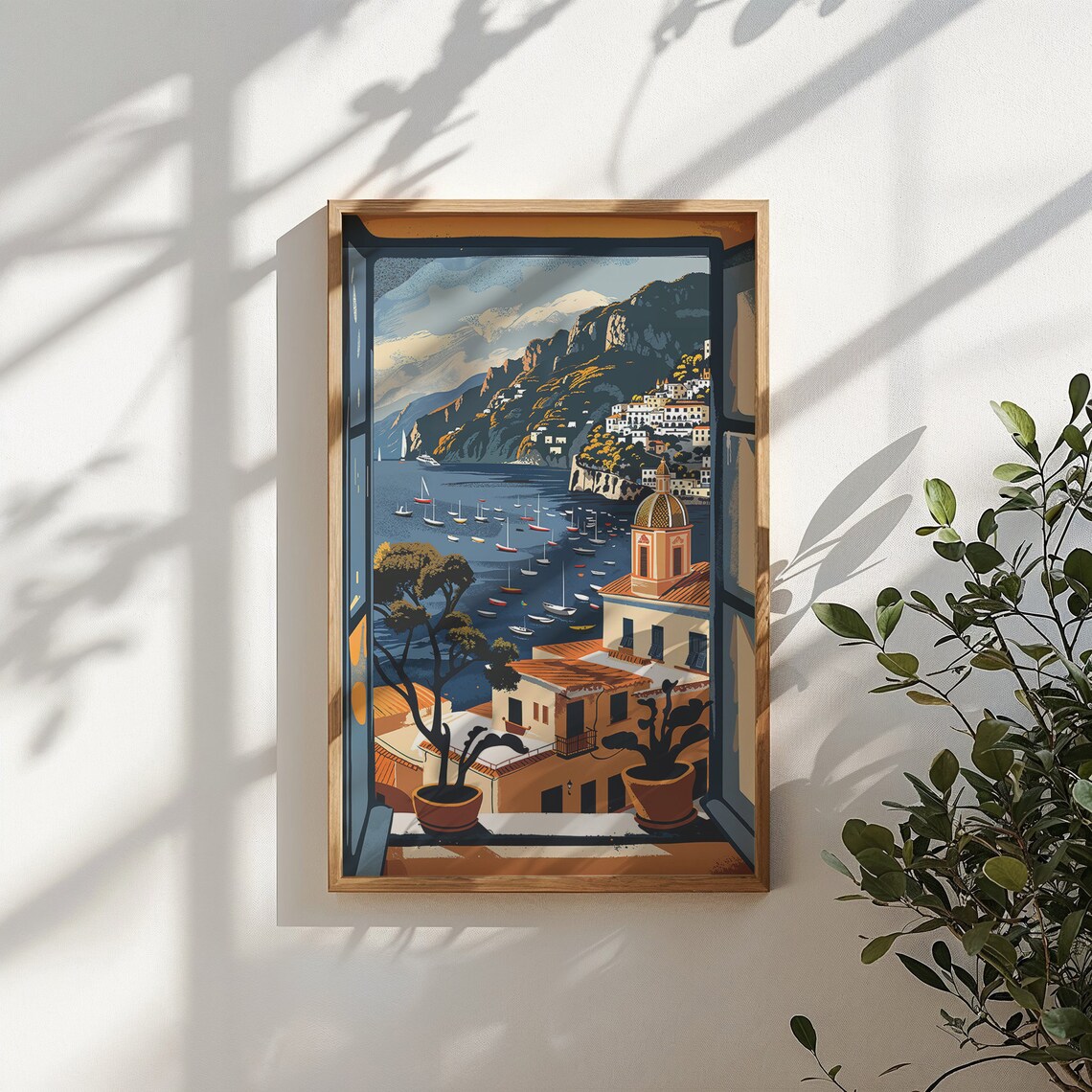Mediterranean Coast Window View Sailboats Domed Church Travel Poster - Image 6