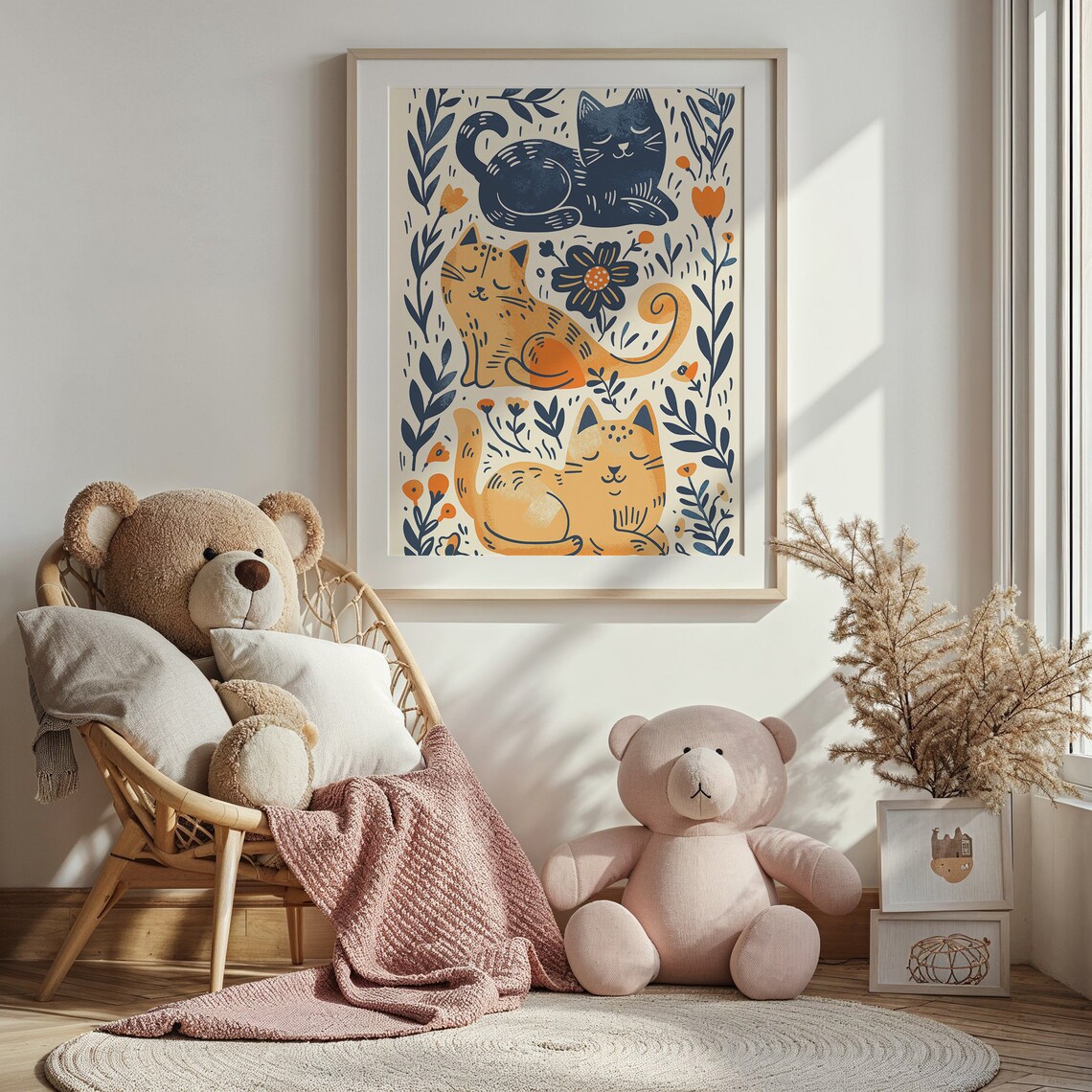 Whimsical Cat Nursery Wall Art, Playful Feline Poster - Image 4