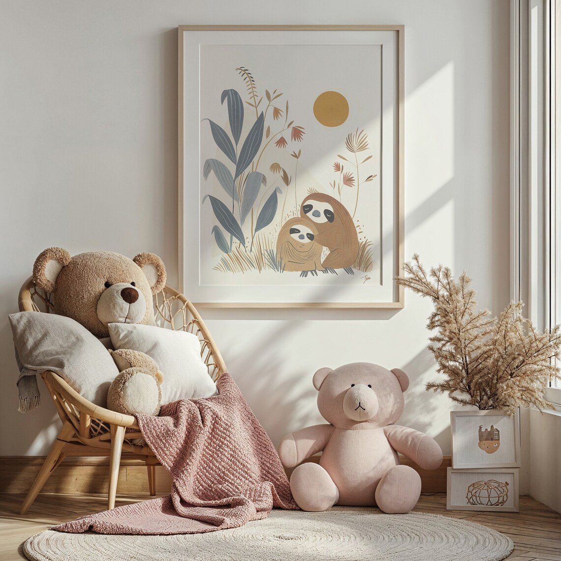 Sloth Family Nursery Poster Sun Warm Botanical Cute Kids Room Art - Image 4