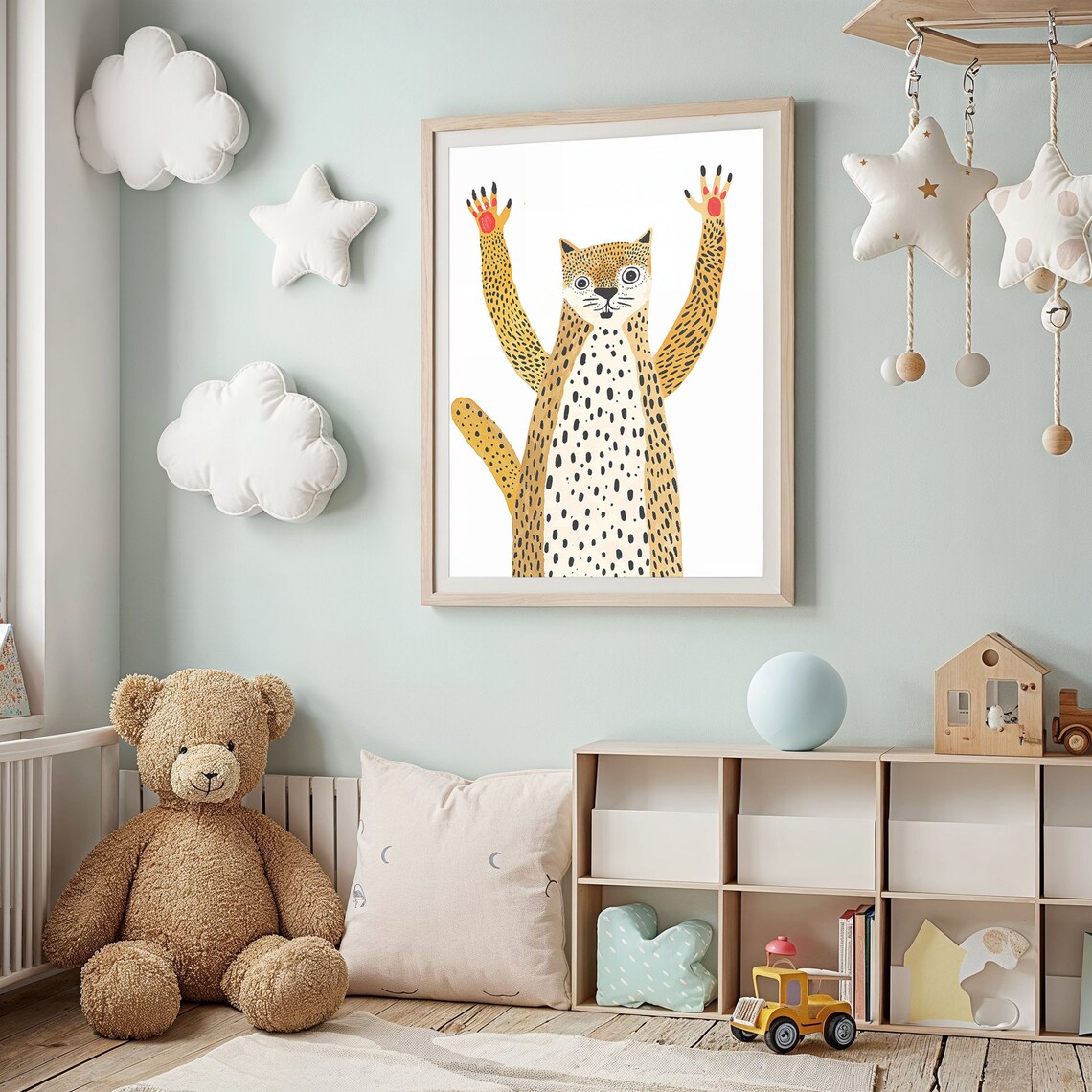 Cheerful Cheetah Paws Up Spotted Yellow Kids Safari Wall Poster - Image 3