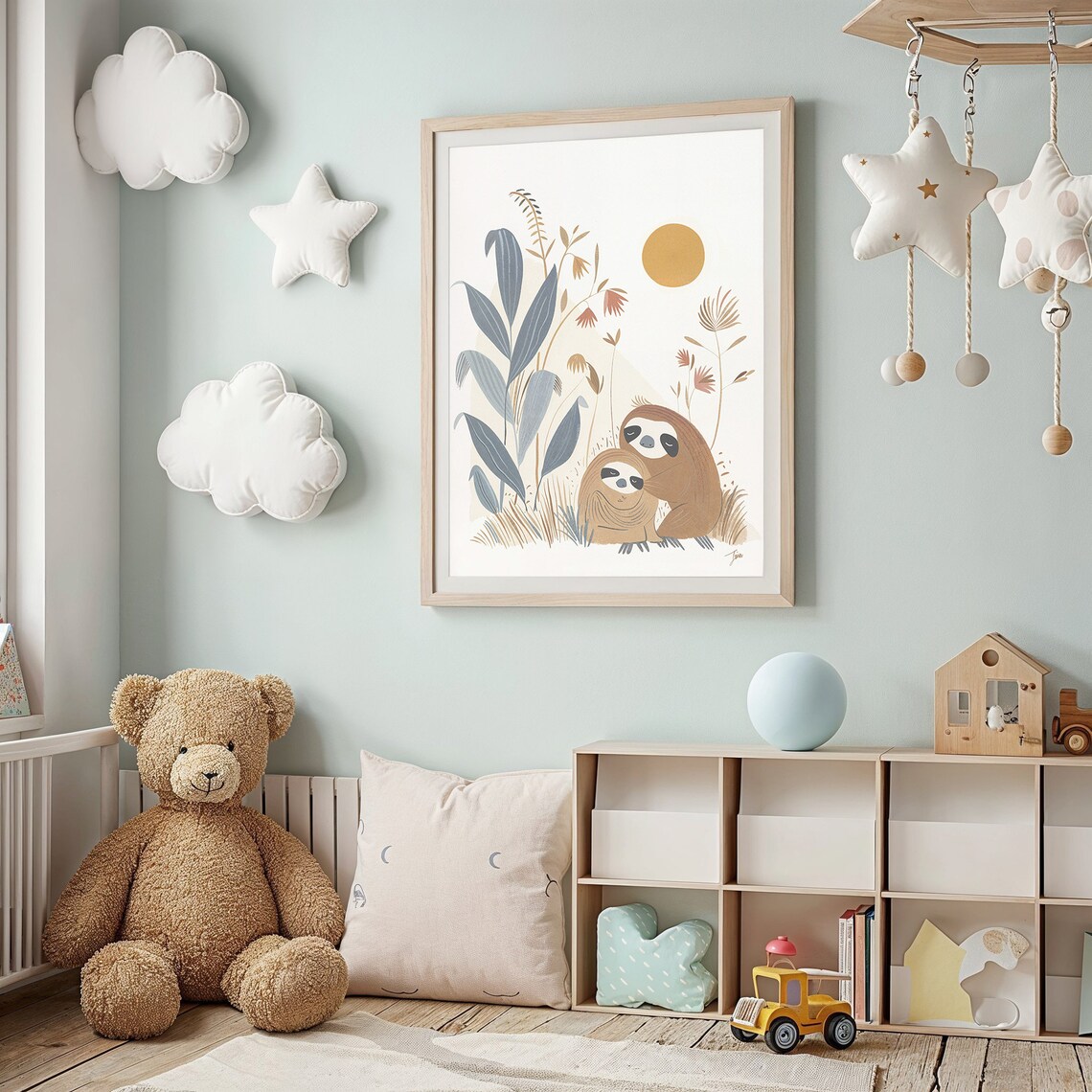 Sloth Family Nursery Poster Sun Warm Botanical Cute Kids Room Art - Image 2