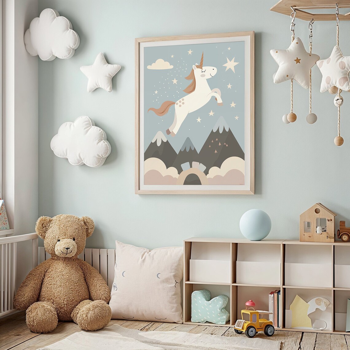 Unicorn Nursery Art Print, Mountain Fantasy Scene - Image 2