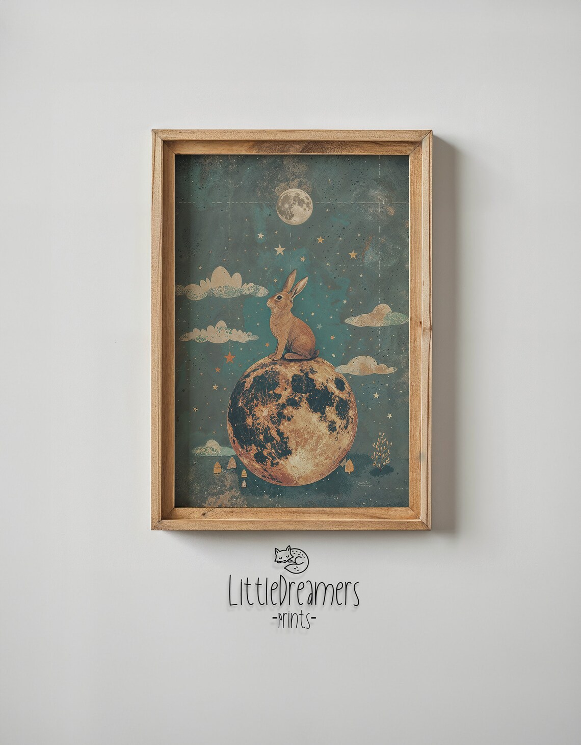Rabbit Moon Art Print, Celestial Nursery Decor