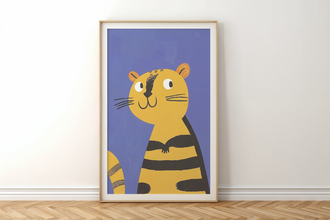 Smiling Orange Tiger Cub Cartoon Nursery Kids Room Animal Poster - Image 6