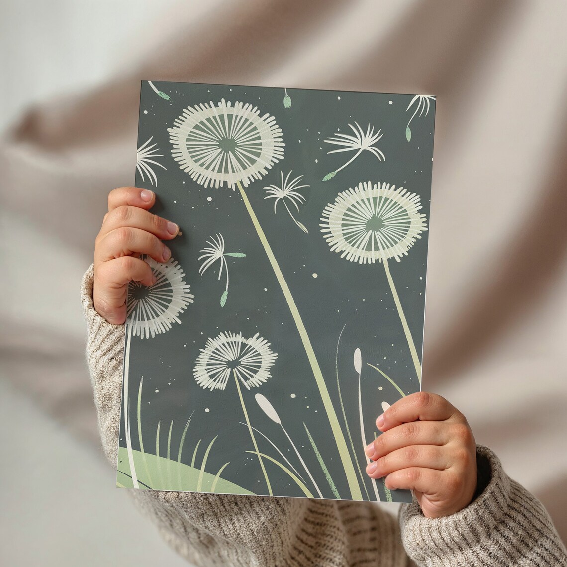 Dandelion Seed Head Night Garden Botanical Dark Green Wall Art Poster - Image 2