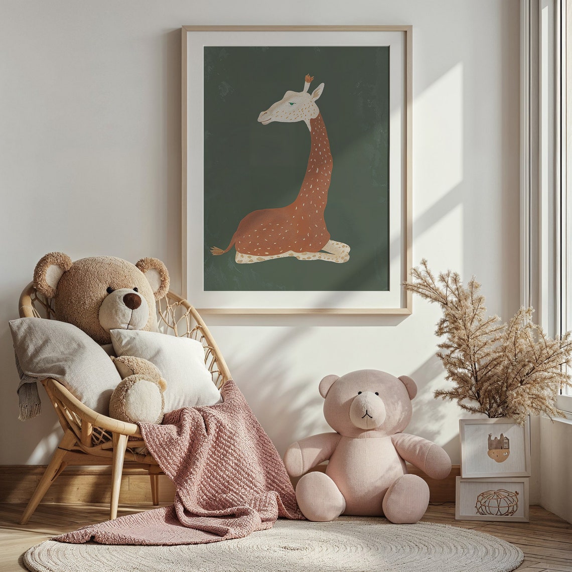 Resting Giraffe Rust Brown Spots On Forest Green Nursery Safari Poster - Image 3