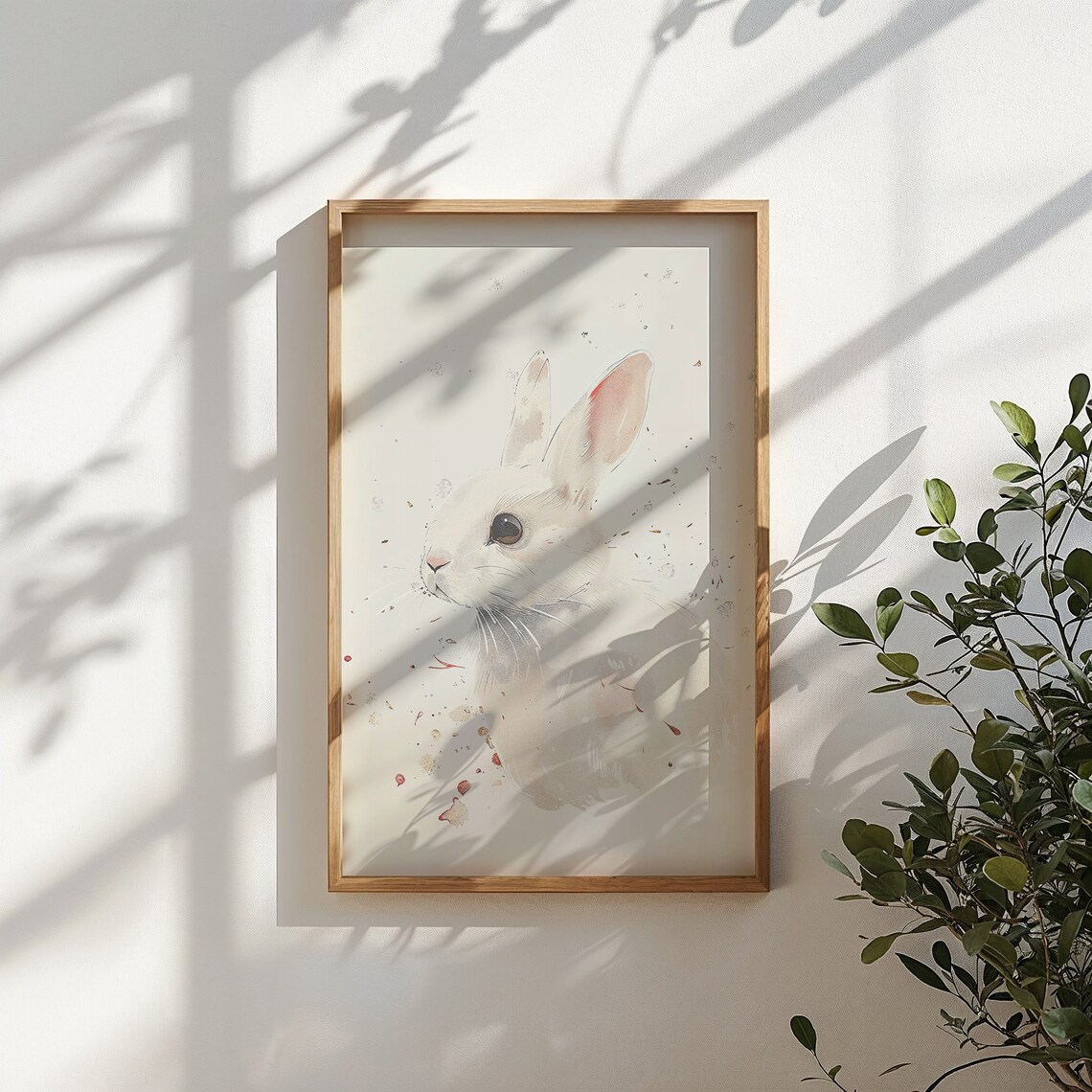 White Bunny Watercolor Portrait Minimalist Neutral Nursery Poster - Image 4