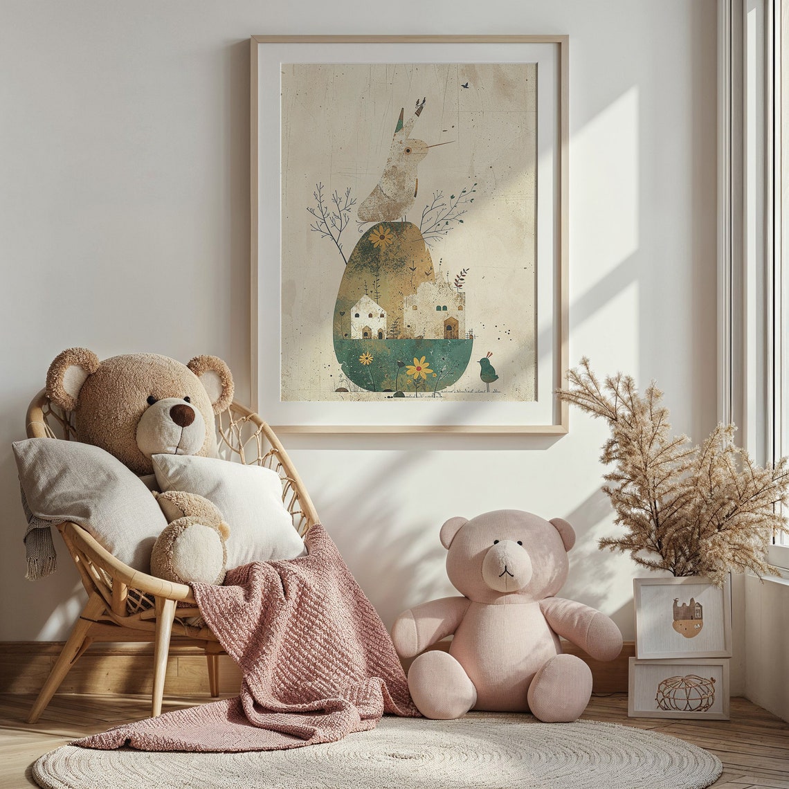 Whimsical Bird Village Inside Giant Egg Fantasy Collage Wall Art - Image 4