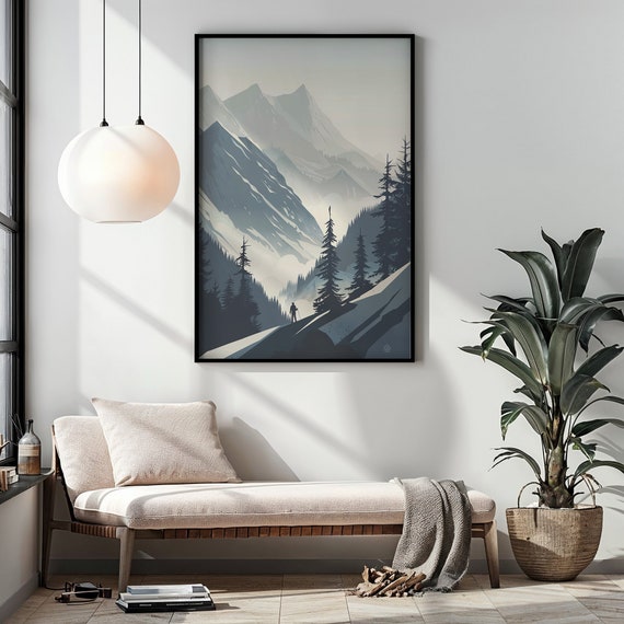 Mountain Landscape Nursery Wall Art Kids Room Adventure Print Nature Explorer Poster Hiking Outdoor Decor Gift Rock Climbing