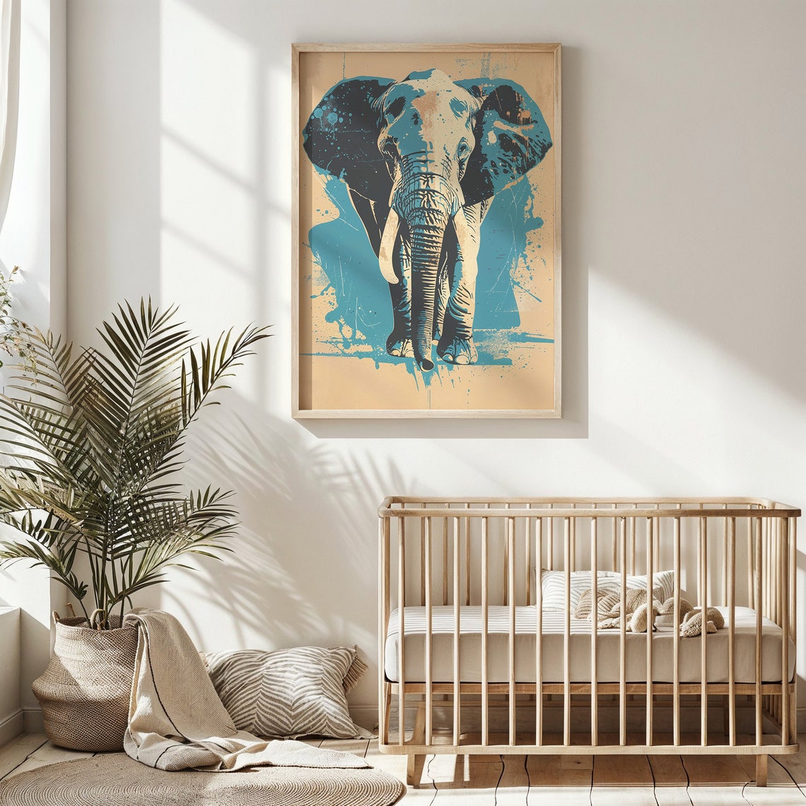 Bold Blue Elephant Pop Art Teal Splatter Vintage Wildlife Wall Art - Image 3