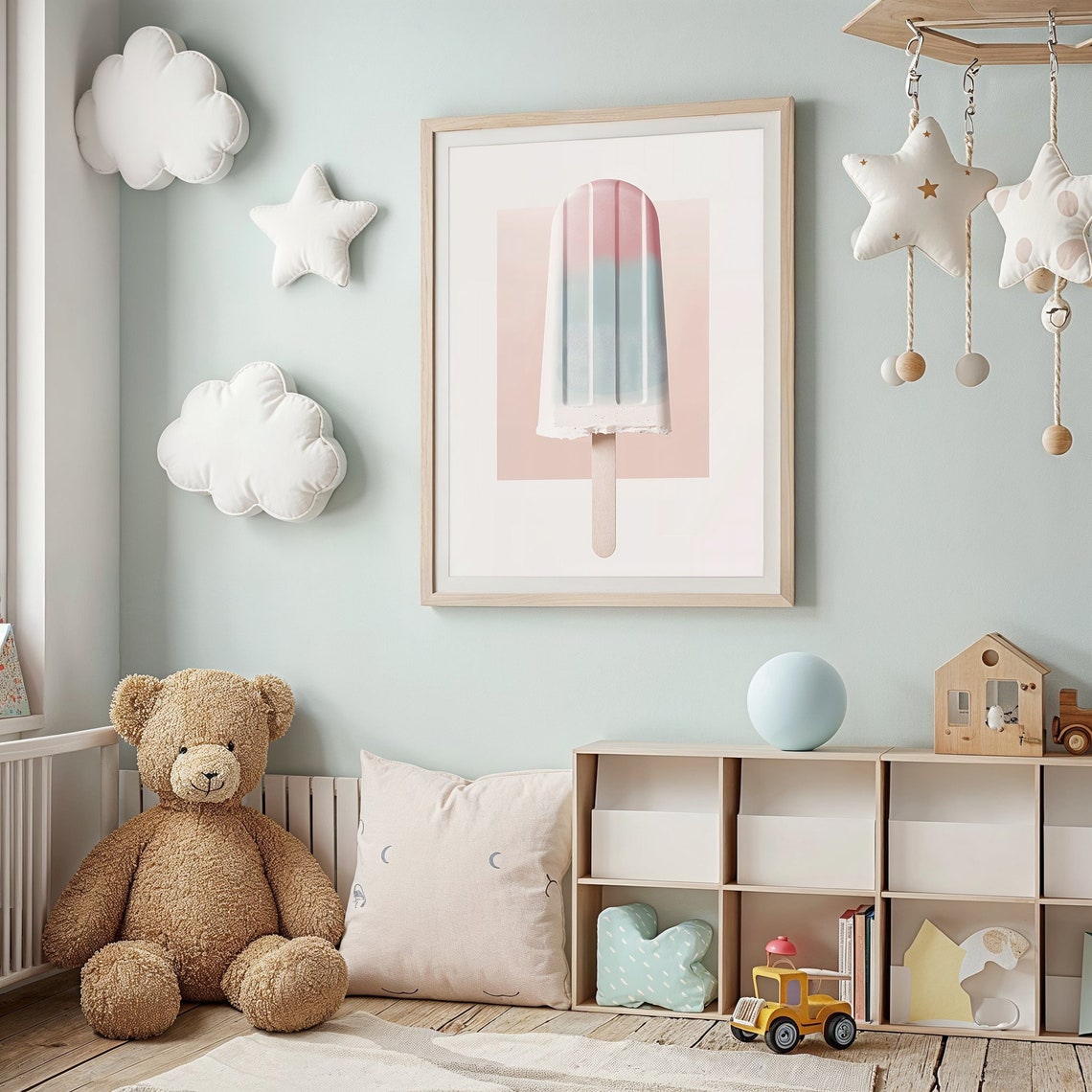 Pastel Pink Blue Popsicle Ice Cream Art Kitchen Nursery Poster - Image 2