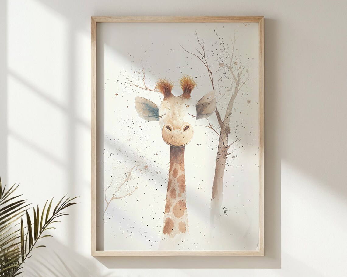 Baby Giraffe Watercolor Nursery Poster Soft Safari Style Kids Wall Art - Image 6