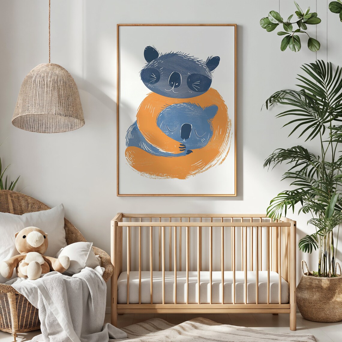 Hugging Koala Pair Navy Orange Sweet Baby Animals Nursery Wall Poster - Image 3