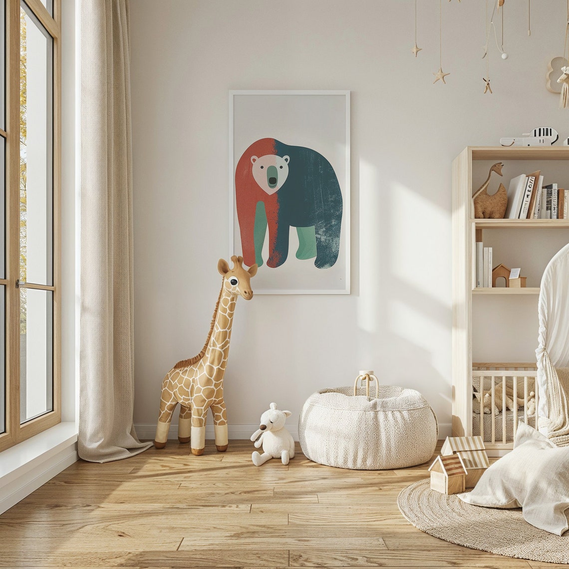 Modern Polar Bear Rust Red And Teal Minimalist Kids Wall Art Poster - Image 2