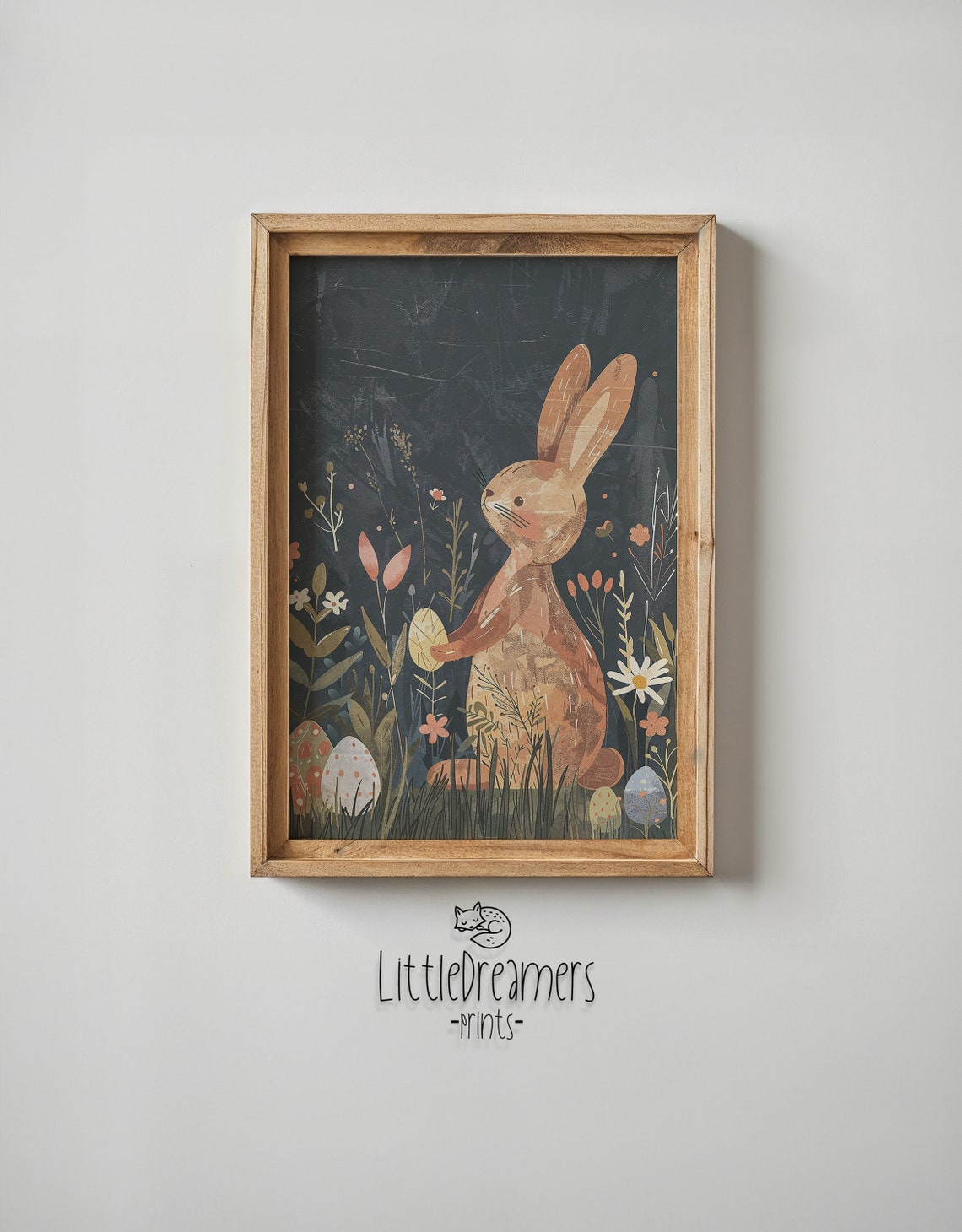 Golden Bunny Sunlit Meadow Wildflowers Speckled Eggs Spring Poster