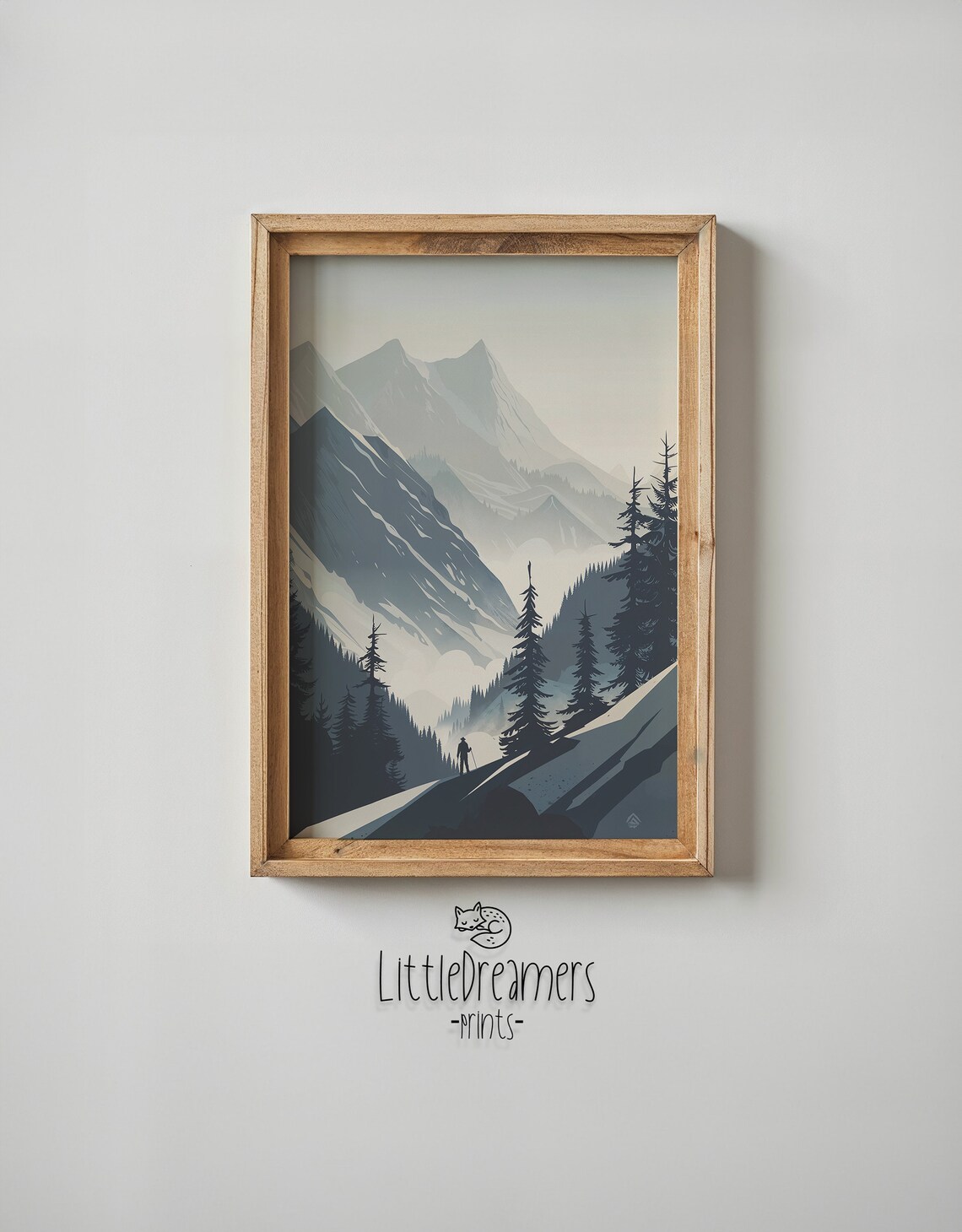 Snowy Mountain Slope Hiker Pine Forest Blue Winter Travel Poster - Image 4