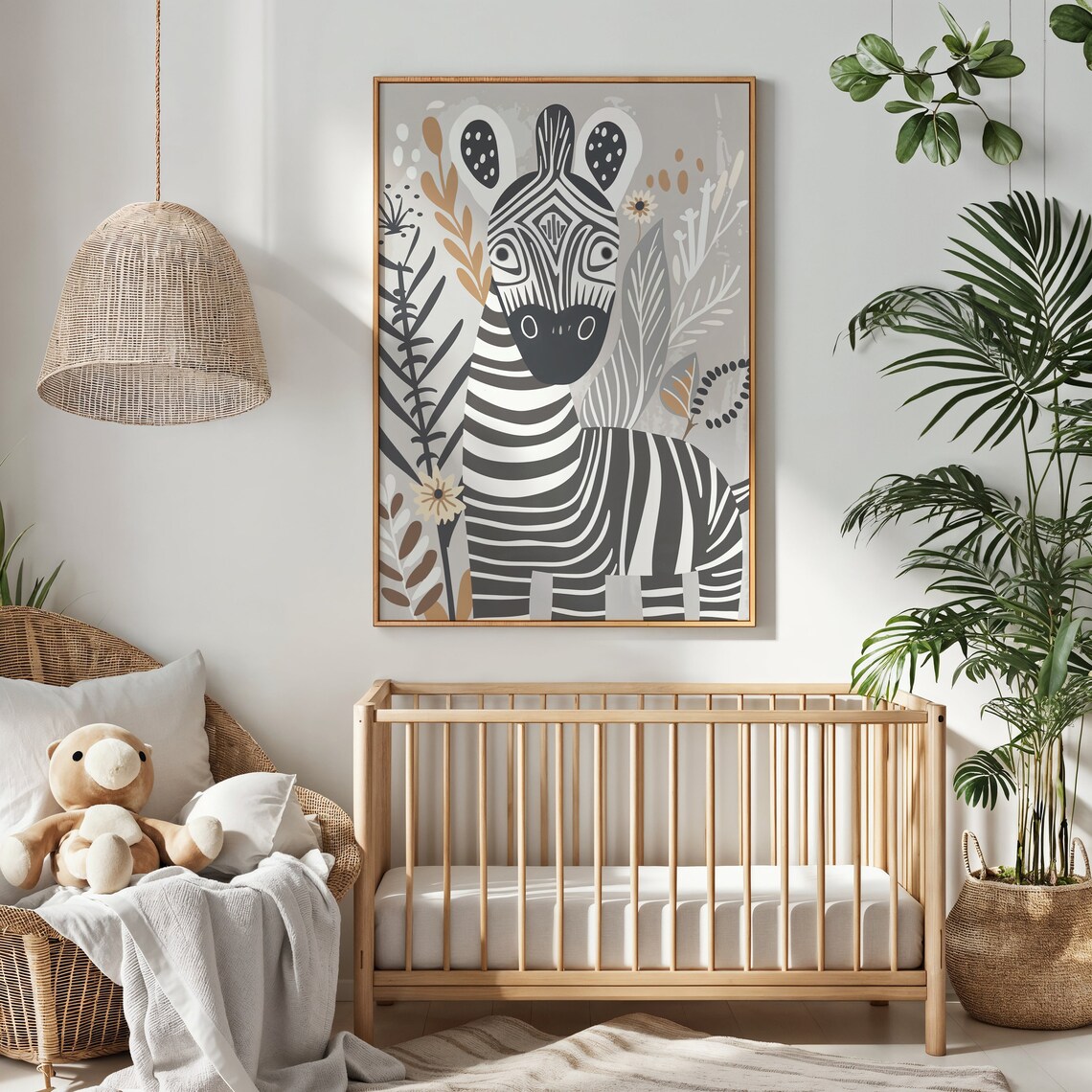 Zebra Safari Nursery Poster Folk Art Black White Botanical Kids Print - Image 4