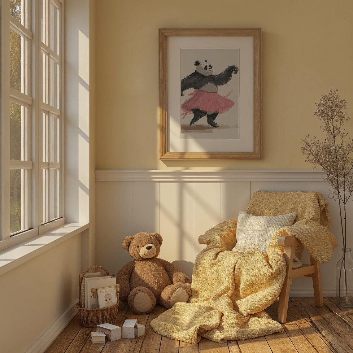Dancing Panda Pink Tutu Ballet Watercolor Whimsical Nursery Poster - Image 6