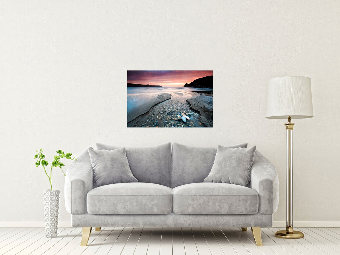 Abereiddy Beach Pembrokeshire Wales Sunset Pebble Stream Print - Image 2