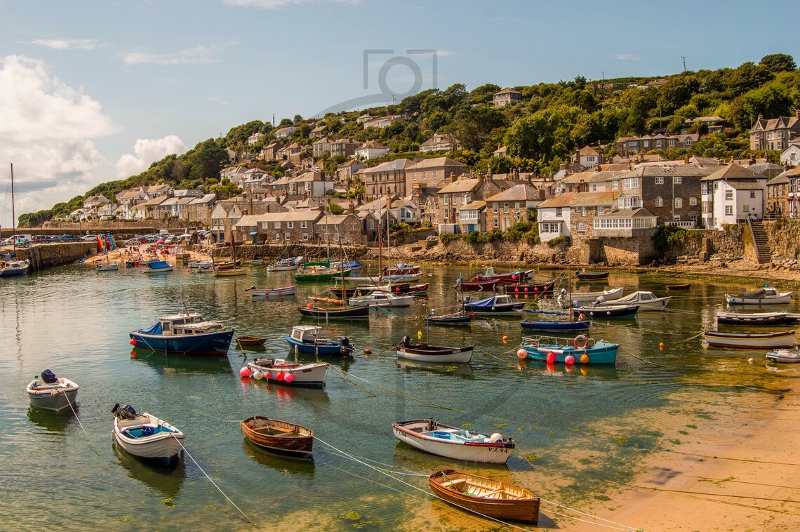 Mousehole Cornwall Fishing Village Harbour Boats Sunny Poster - Image 3