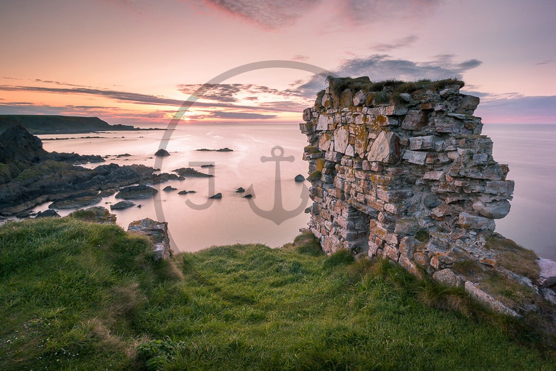 Findlater Castle Scotland Cliff Ruin Sunset Pink Sky Calm Sea Poster - Image 3